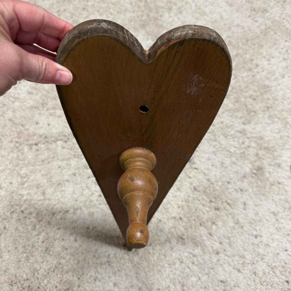 Rustic Heart Wooden Wall Peg Hook Primitive Farmhouse Country Decor Brown 19.5"